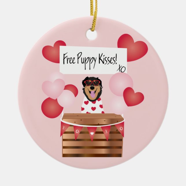Free Puppy Kisses Valentine Dog Red Keramik Ornament (Vorne)