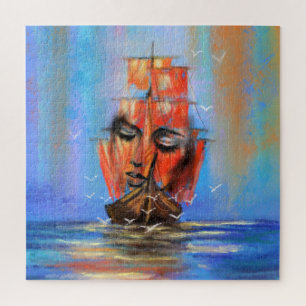 Free Sailing Relief boat Lady - Original Art Paint Puzzle