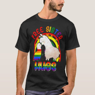 Free Sister Hugs Two Llamas Proud Lgbt Rainbow Fam T-Shirt