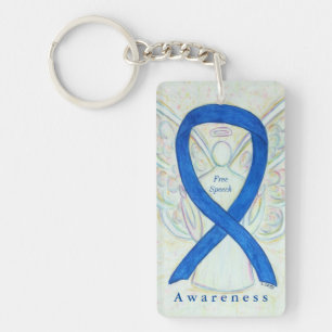 Free Speech Angel Blue Awareness Ribbon Schlüssela Schlüsselanhänger