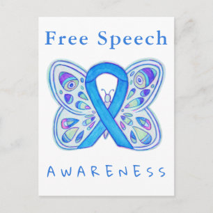 Free Speech Blue Awareness Ribbon Butterfly Cards Postkarte