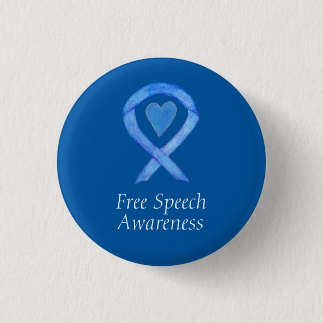 Free Speech Blue Awareness Ribbon Herz Button (Vorderseite)