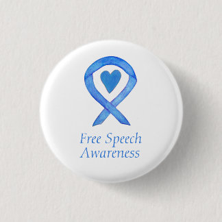 Free Speech Blue Awareness Ribbon Herz Buttone Button