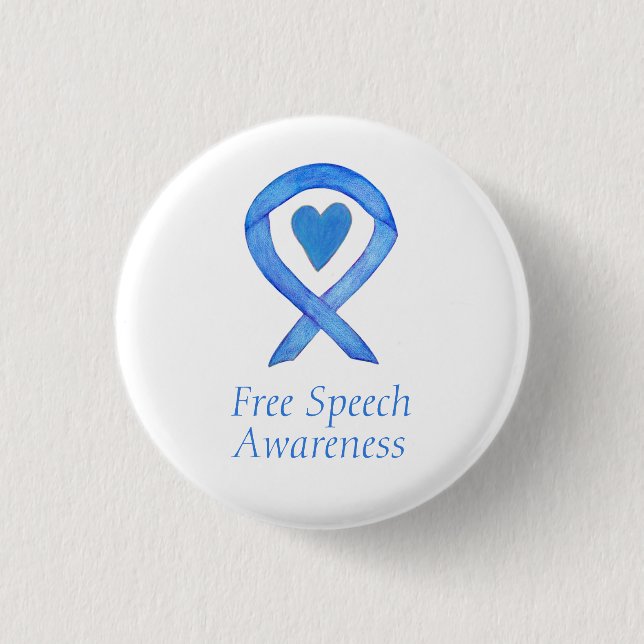 Free Speech Blue Awareness Ribbon Herz Buttone Button (Vorderseite)