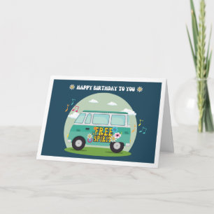 Free Spirit Hippie Bus Cartoon Birthday Karte