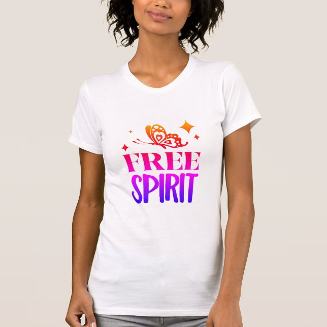 "Free Spirit" mehrfarbig mit Schmetterlingen T-Shirt (Vorderseite)