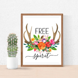 Free Spirit Modern Boho Chic Blume Antler Poster