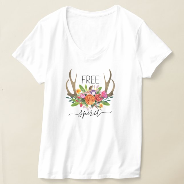 Free Spirit Modern Boho Chic Blume Antler T-Shirt (Ablage )