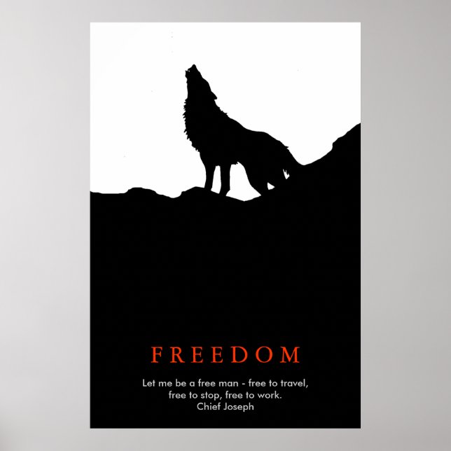Free Spirit Motivierend Wolf auf dem Hügel Schwarz Poster (Vorne)