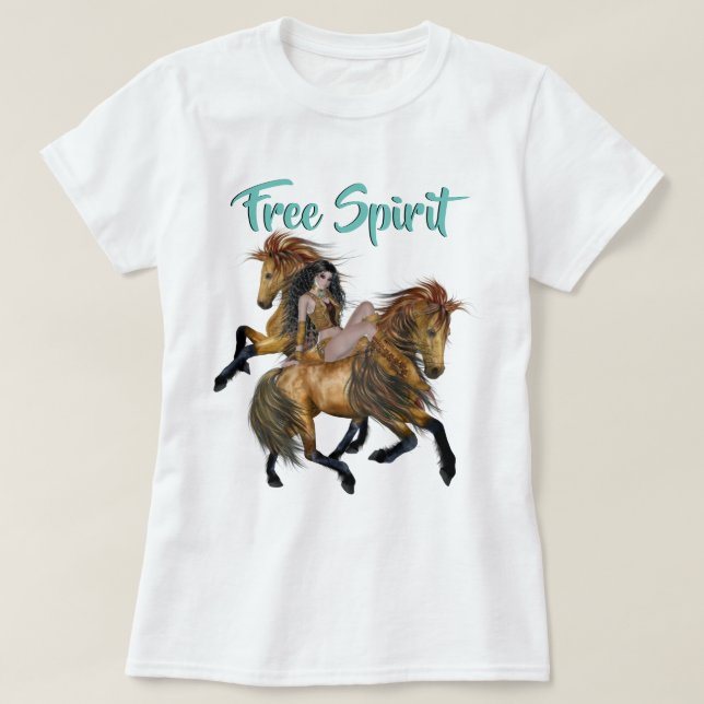 Free Spirit Native American Princess and Stallis T-Shirt (Design vorne)