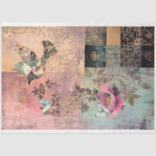 Free Spirit Vintages Patchwork Bird & Floral Seidenpapier (Vorderseite)