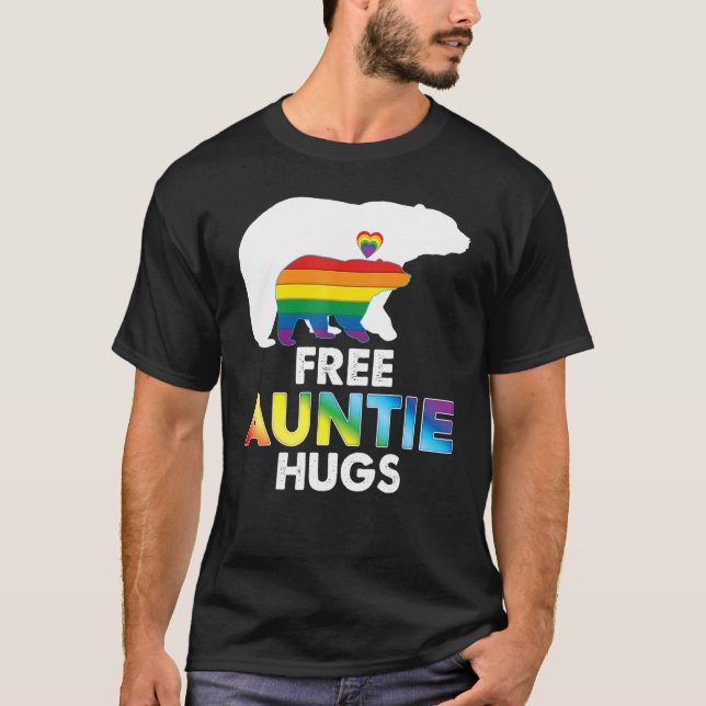 Free Tanttie Hugs Rainbow Bear Lgbt Pride Gay Lesb T-Shirt (Vorderseite)