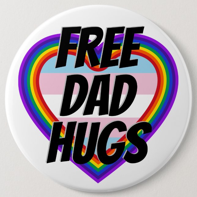Free Vater Hugs LGBT Pride Rainbow Herzens Button (Vorderseite)