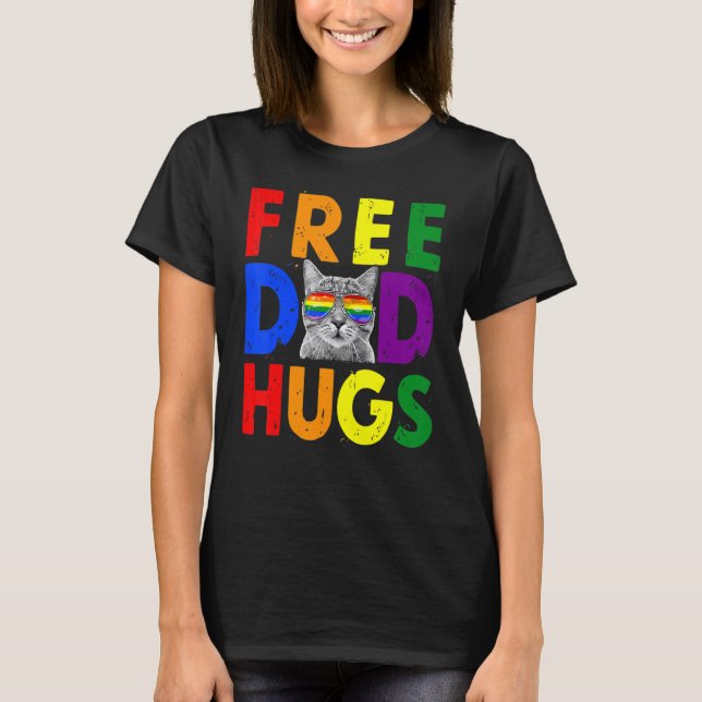 Free Vater Hugs Purride Proud Ally Cat Rainbow Fla T-Shirt (Vorderseite)