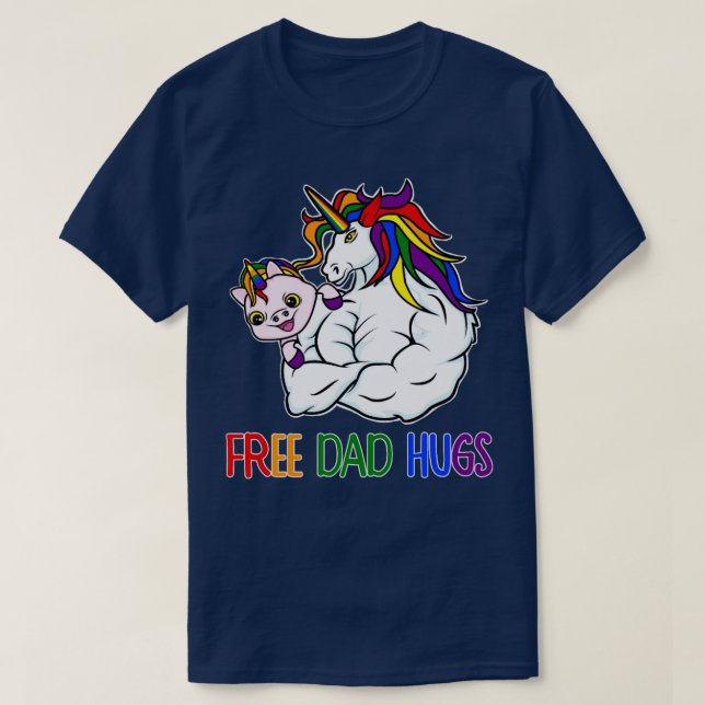 Free Vater Hugs Unicorn LGB Gay Pride Vaterfamilie T-Shirt (Design vorne)