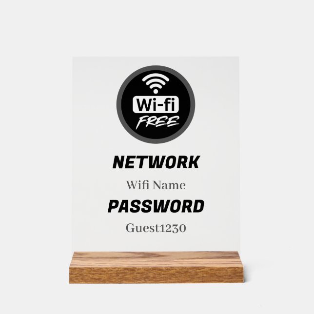 Free WiFi Password Sign | Network Name & Password Acrylschild (Vorderseite)