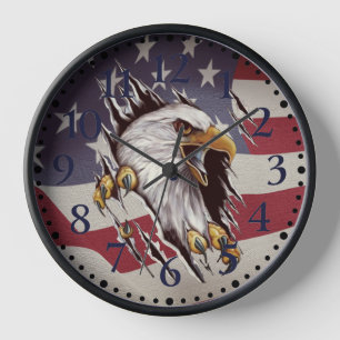 Freedom Bald Eagle American Flag Clock Uhr