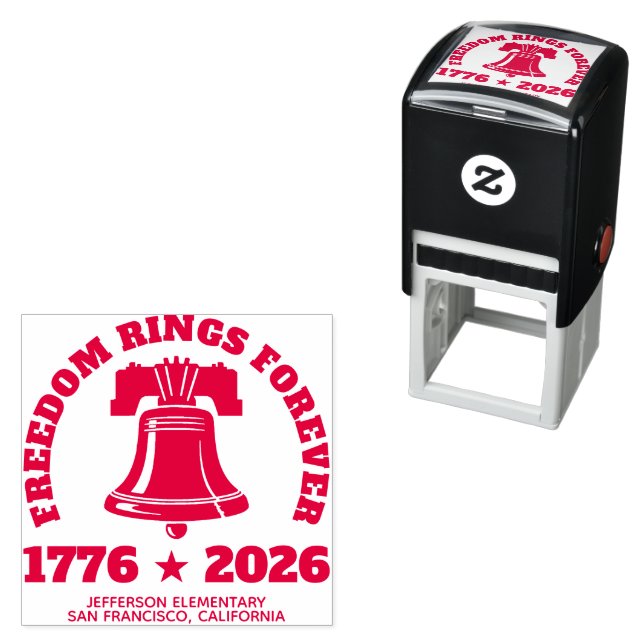 Freedom Bell 1776–2026 School Trodat 4924 Rubber Permastempel (Beispiel)
