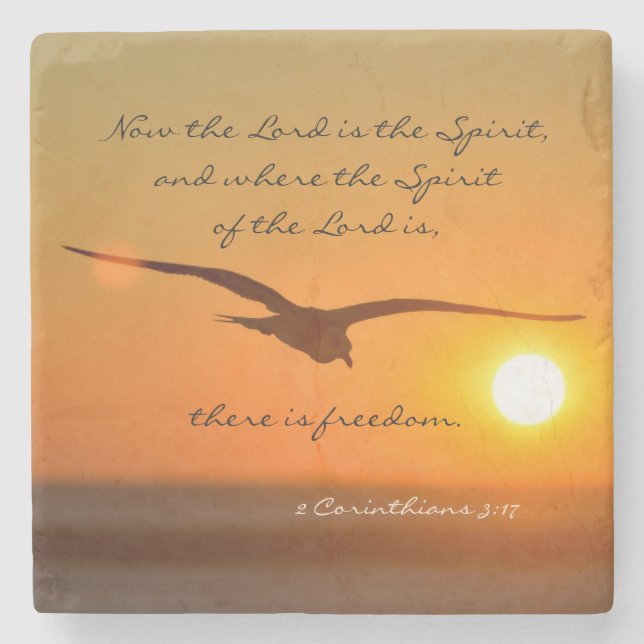 Freedom Bible Verse, Vogel fliegen bei Sonnenunter Steinuntersetzer (Vorderseite)