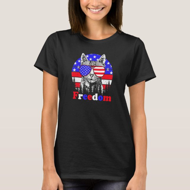Freedom Cat American Flag 4. Juli T-Shirt (Vorderseite)