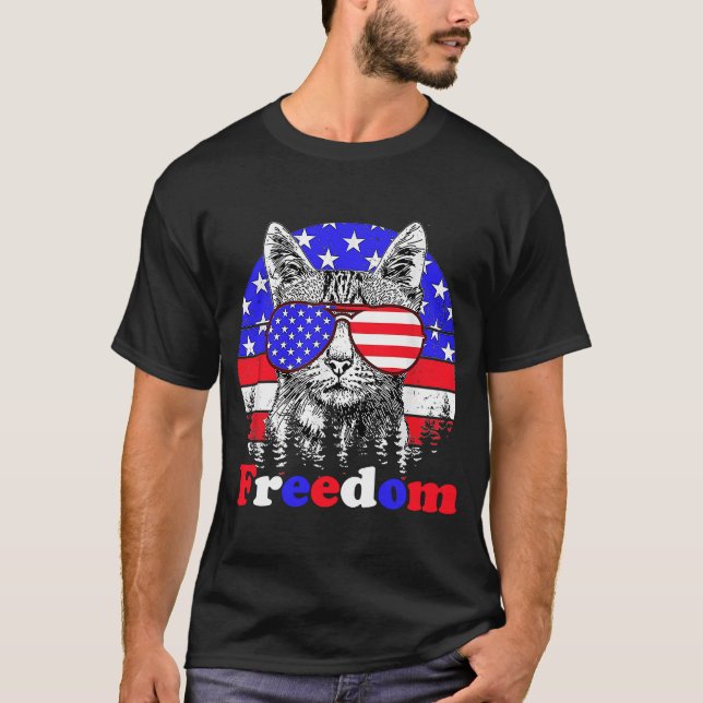 Freedom Cat American Flag 4. Juli T-Shirt (Vorderseite)
