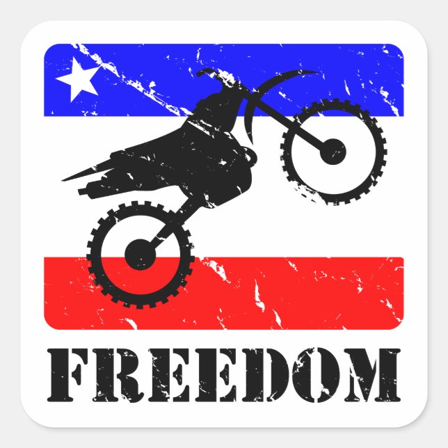 Freedom Dirt-Bike FLAIR Quadratischer Aufkleber (Vorderseite)