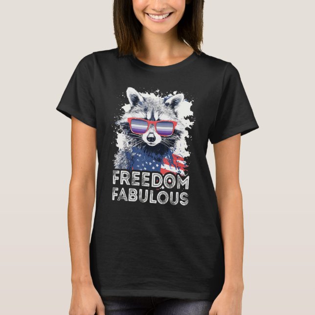 Freedom Fabulous  Raccoon Butch Lesbian Sunglasses T-Shirt (Vorderseite)