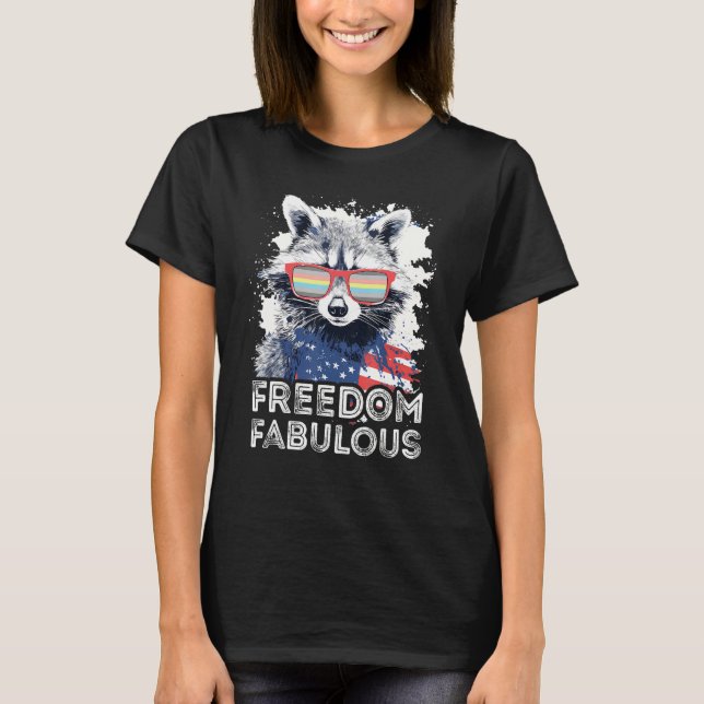 Freedom Fabulous  Raccoon Demiflux Sunglasses Flag T-Shirt (Vorderseite)