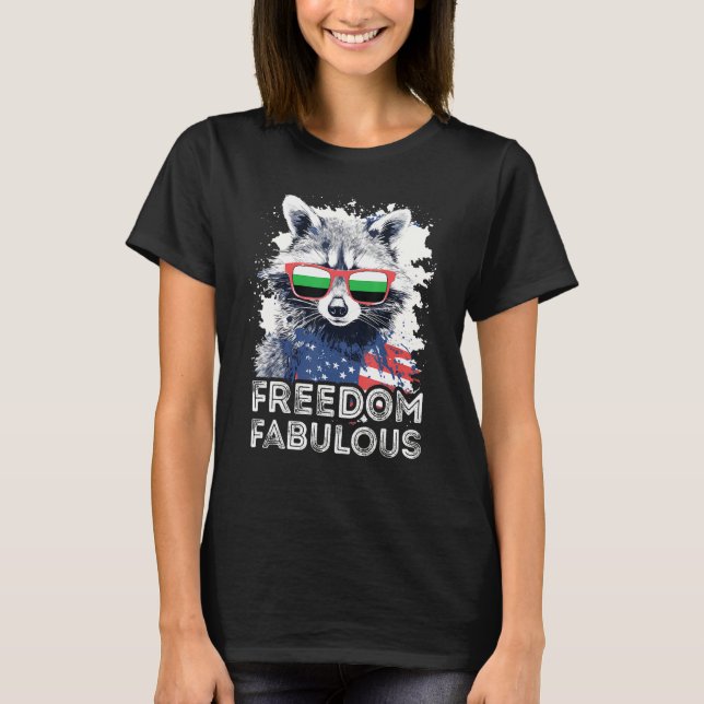 Freedom Fabulous  Raccoon Neutrois Sunglasses Flag T-Shirt (Vorderseite)