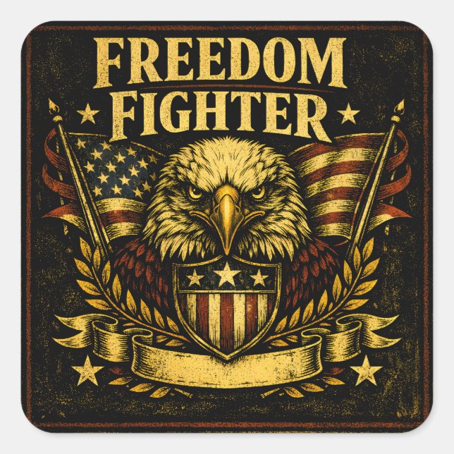 Freedom Fighter – American Defender Pride Quadratischer Aufkleber (Vorderseite)