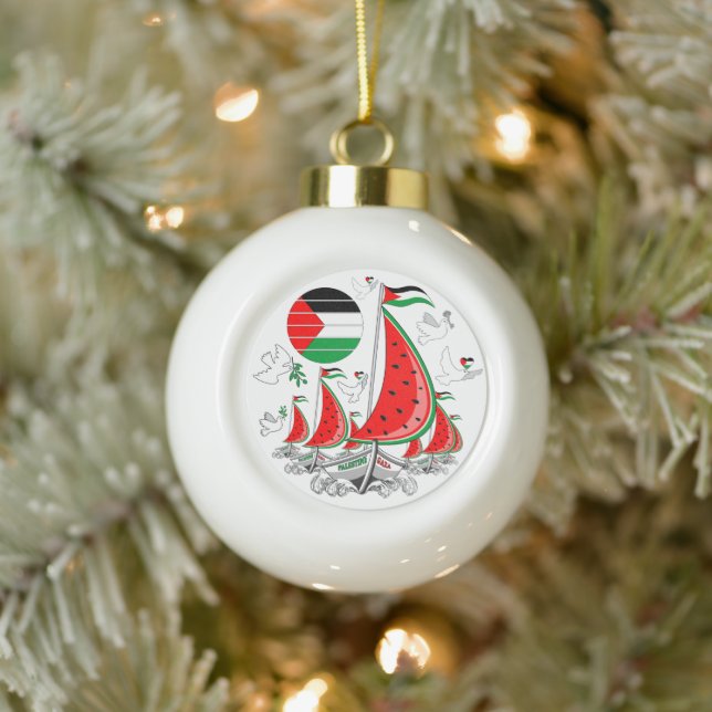 Freedom Global Sumud Flotilla Boats to Gaza Keramik Kugel-Ornament (Baum)