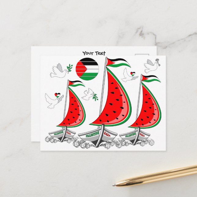 Freedom Global Sumud Flotilla Boats to Gaza Postkarte (Vorderseite/Rückseite Beispiel)