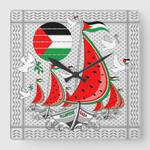 Freedom Global Sumud Flotilla Boats to Gaza Quadratische Wanduhr