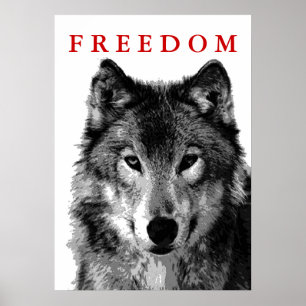 Freedom Grey Wolf Motivierend Poster Print