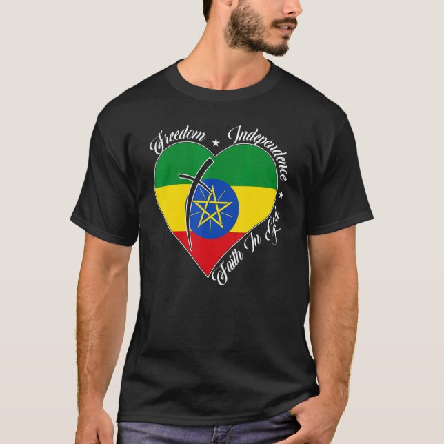 Freedom Independence Faith In God  Christian Ethio T-Shirt (Vorderseite)