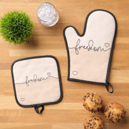 Freedom Minimalistische Typografie-Design Ofenhandschuh & Topflappen-Set