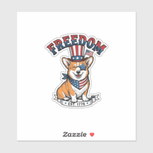 Freedom Patriotic Corgi Vintage Gravur T-Shirt_ Aufkleber