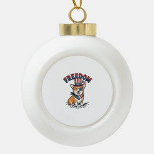 Freedom Patriotic Corgi Vintage Gravur T-Shirt_ Keramik Kugel-Ornament