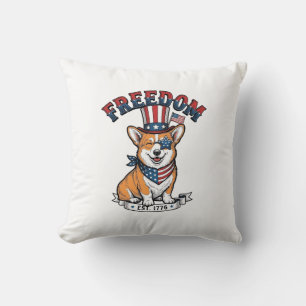 Freedom Patriotic Corgi Vintage Gravur T-Shirt_ Kissen