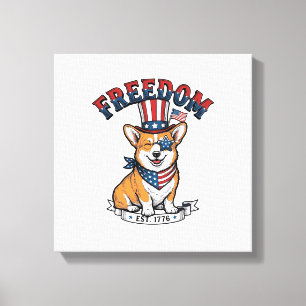 Freedom Patriotic Corgi Vintage Gravur T-Shirt_ Leinwanddruck