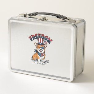 Freedom Patriotic Corgi Vintage Gravur T-Shirt_ Metall Brotdose