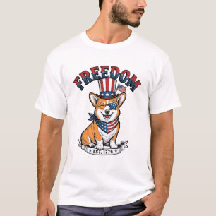 Freedom Patriotischer Corgi Vintage Gravur T-Shirt