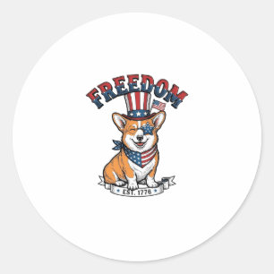Freedom Patriotischer Corgi Vintage Gravur T-Shirt Runder Aufkleber