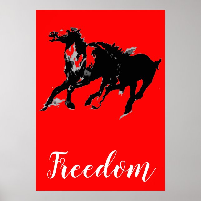 Freedom Red Black Pop Rafting Horses Poster (Vorne)