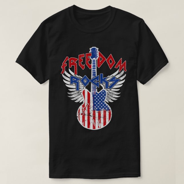Freedom Rocks 4. Juli Patriotic USA Flag Rock T-Shirt (Design vorne)