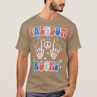 Freedom Rocks Skeleton Retro 4. Juli Amerika P T-Shirt