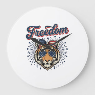 Freedom Tiger Patriotisches Vintage Gravur Shirt_1 Große Wanduhr