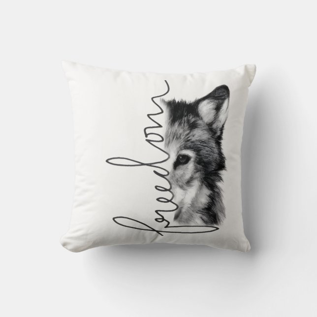 Freedom Wolf Minimal Line Art - Kissen (Vorderseite)