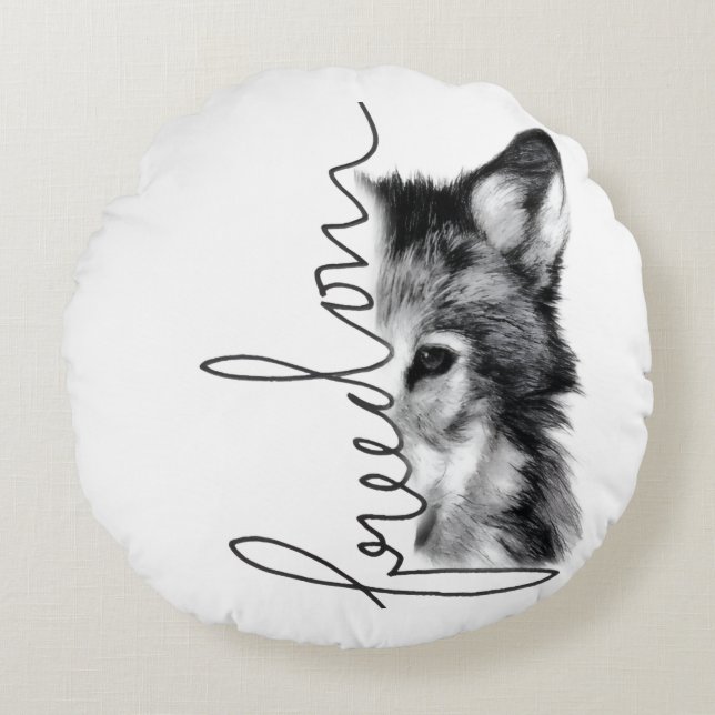 Freedom Wolf Minimal Line Art - Rundes Kissen (Vorderseite)