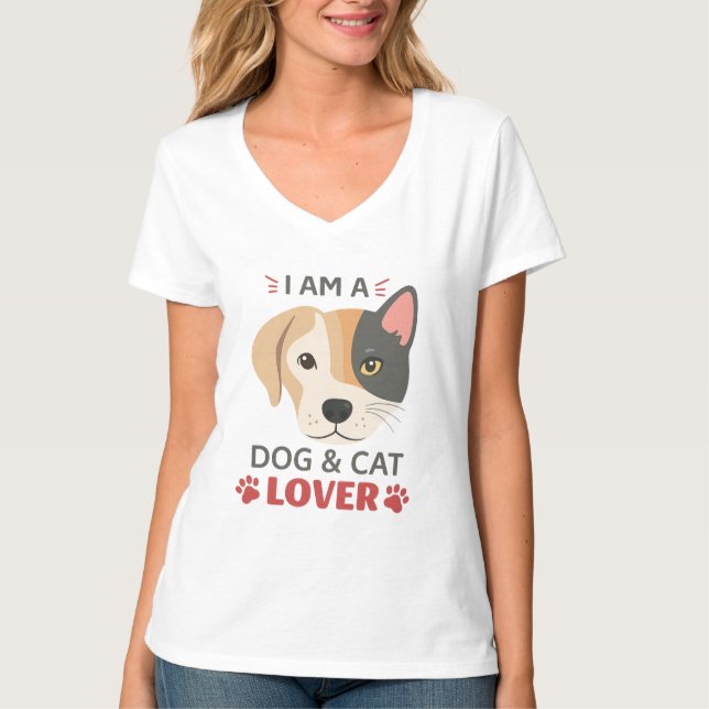 Freefit I AM A Hund & Cat Lover Women's Basic V-Ne T-Shirt (Vorderseite)